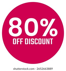 Red eighty 80% percent sale discount badge. Round shape red circle sticker on glasses showcase. isolated on white background.