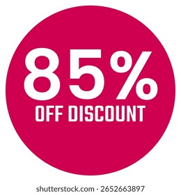 Red eighty five 85% percent sale discount badge. Round shape red circle sticker on glasses showcase. isolated on white background.
