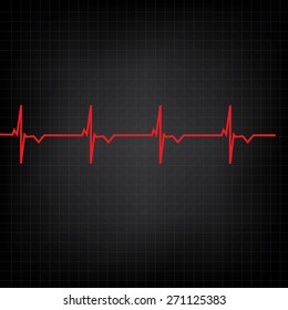 Red Ekg Line On Black Background, Heart Monitor,heart Rhythm Vector 