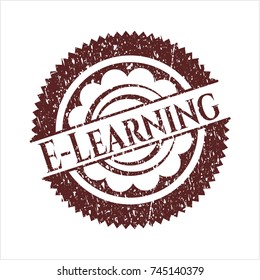 Red E-Learning distress rubber stamp with grunge texture
