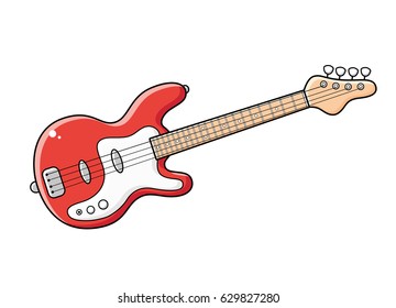 Red electric bass guitar isolated.