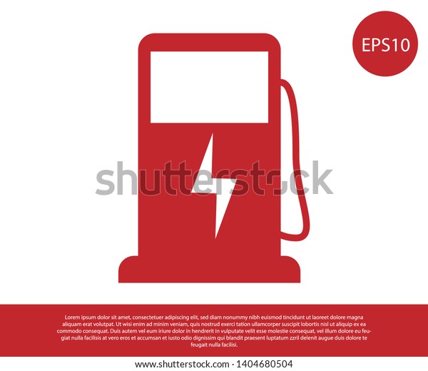 Red\
Electric car charging station icon isolated on white background.\
Eco electric fuel pump sign. Vector\
Illustration