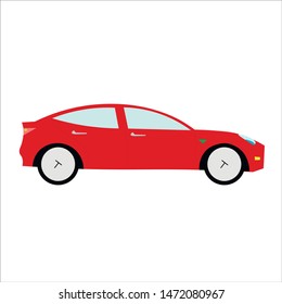 Red Electric Car. Tesla. Flat Vector Illustration