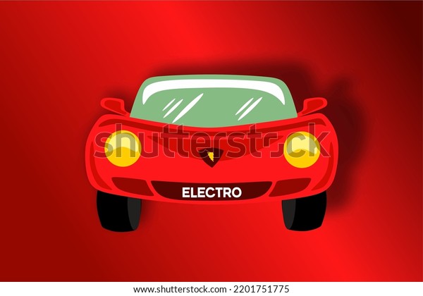 A red\
electric car without a roof stands on a dark red background. Flat\
style vector illustration. Luxury class, cartoon style. Transport,\
private car.\
Advertising,book,design