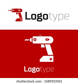 Red Electric cordless screwdriver icon isolated on white background. Electric drill machine. Repair tool. Logo design template element. Vector Illustration