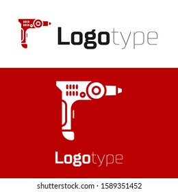 Red Electric drill machine icon isolated on white background. Repair tool. Logo design template element. Vector Illustration