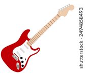 Red electric guitar. 6 string. Flat vector illustration. 