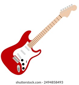 Red electric guitar. 6 string. Flat vector illustration. 