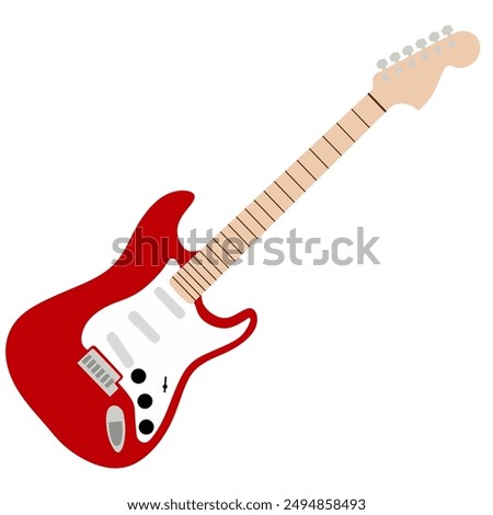 Red electric guitar. 6 string. Flat vector illustration. 