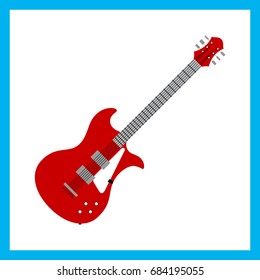 Red electric guitar flat vector illustration. Rock music instrument