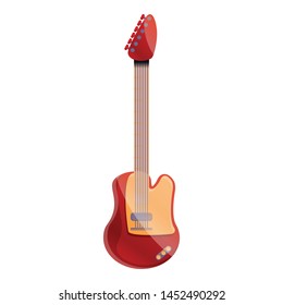 Red electric guitar icon. Cartoon of red electric guitar vector icon for web design isolated on white background