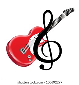 red electric guitar and key note isolated on white