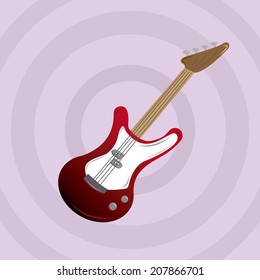 a red electric guitar in a light purple background