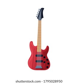 Red Electric Guitar String Musical Instrument Flat Style Vector Illustration on White Background