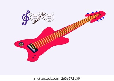 The red electric guitar with Treble Clef music note 

