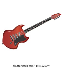 Red electric guitar vector colored illustration six strings