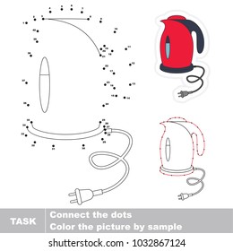 Red Electric Kettle. Dot to dot educational game for kids.