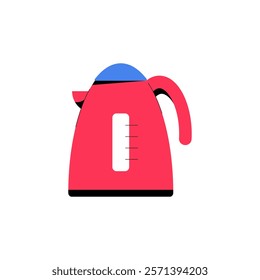 Red Electric Kettle In Flat Vector Illustration Symbolizing Kitchen Appliances, Hot Beverage Preparation, And Modern Design, Isolated On White Background