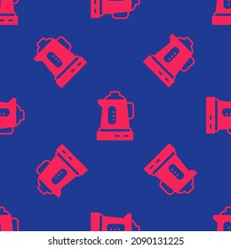 Red Electric kettle icon isolated seamless pattern on blue background. Teapot icon.  Vector