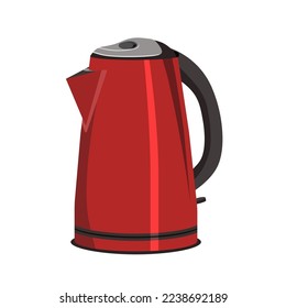 Red electric kettle isolated on a white background .Vector illustration of a kitchen appliance.