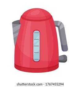 Red Electric Kettle for Water Boiling Vector Illustration