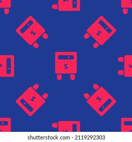 Icono del medidor eléctrico rojo aislado patrón transparente en fondo azul.  Vector