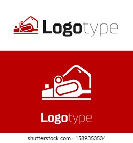 Red Electric planer tool icon isolated on white background. Logo design template element. Vector Illustration