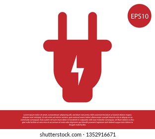 Red Electric plug icon isolated on white background. Concept of connection and disconnection of the electricity. Vector Illustration