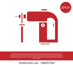 Red Electric rotary hammer drill machine icon isolated on white background. Working tool for construction, finishing, repair work.  Vector Illustration