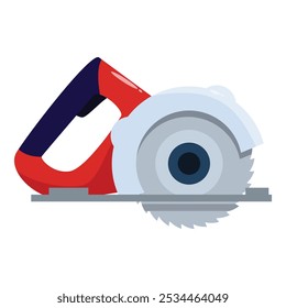 Red electric saw cutting a steel beam used in construction