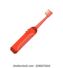 Red electric toothbrush vector illustration. Cartoon drawing of teeth cleaning tool isolated on white background. Oral or dental hygiene, medicine, care concept