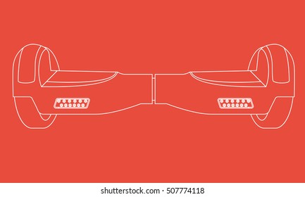 Red Electric two Wheels Balance Board. Hoverboard or Self-balancing board with modern thin line style vector.