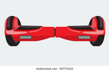 Red Electric two Wheels Balance Board. Hoverboard or Self-balancing board with Flat color style vector.