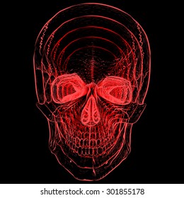 Red electro skull.Black background.