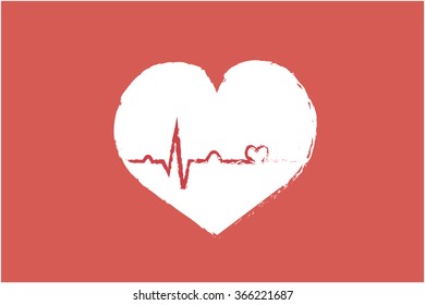 Red electrocardiogram , EKG or ECG , in white heart on red background