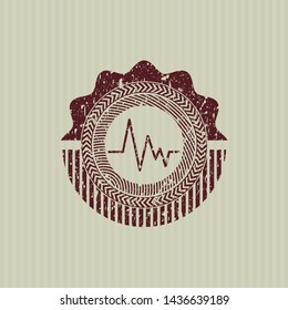 Red electrocardiogram icon inside distress rubber texture