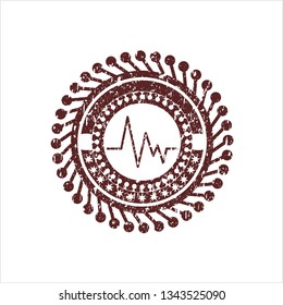 Red electrocardiogram icon inside rubber texture