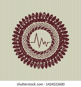 Red electrocardiogram icon inside rubber grunge texture stamp