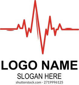 Plantilla roja del logotipo del gráfico de la línea del electrocardiograma con el texto