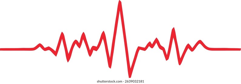Red electrocardiogram line isolated on transparent background.