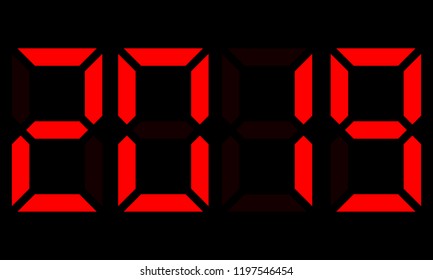Red electronic numbers 2019. Vector illustration