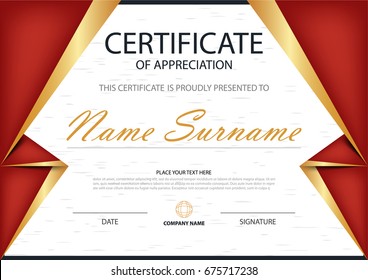 Red Elegance horizontal certificate with Vector illustration ,white frame certificate template with clean and modern pattern presentation