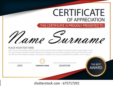 Certificado horizontal de elegancia roja con ilustración vectorial, plantilla de certificado de marco blanco con una presentación de patrones limpia y moderna