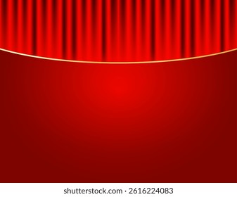 Red elegant background. Closed luxury curtains for theater stage, cinema, movie, comedy, show, opera, circus. Vector cloth drapes with empty copy space
