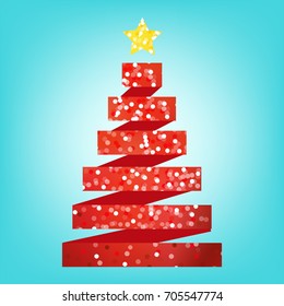 Red elegant, Christmas tree vector, glitter and shine illustration