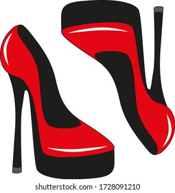 Red elegant fashilonable high heeled women shoes isolated icon. Vector illustration.