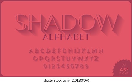 Red elegant font and alphabet with modern long transparency shadow effect.