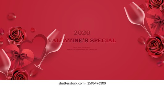 Red elegant luxury romantic valentine's day background frame vector illustration