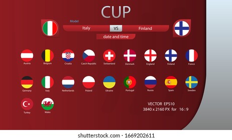 Red elegant match table Crimson red background , European flag collection.