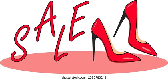 Red elegant shoes with high heels. Sale